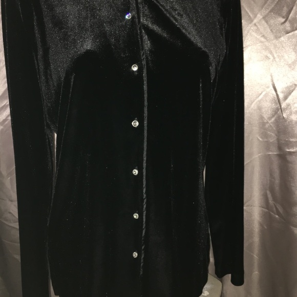 Velvety rhinestone Secretary Business Blouse Top S - Picture 4 of 5